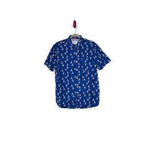 Denim and Flower Men's  Sailboat Print Button-Up Shirt Size L Multicolor